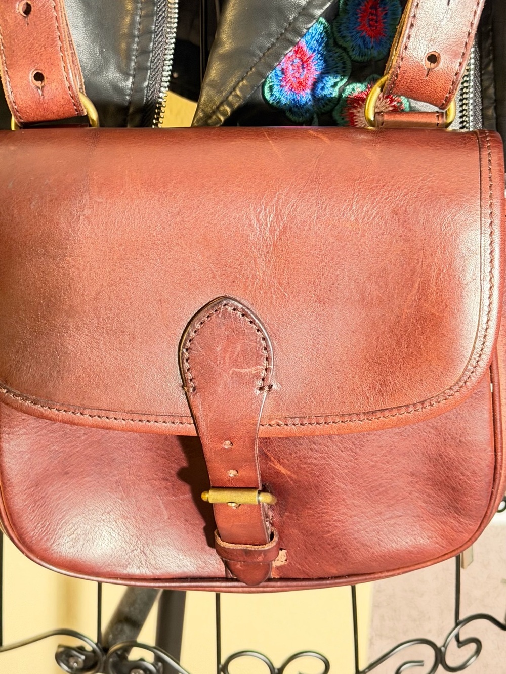 Ralph Lauren VintageToast Color  Leather Crossbody with Canvas Strap Rugby - Picture 3 of 8
